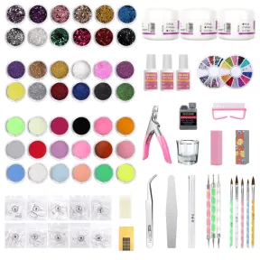 42 in 1 Combo Nail Art Set Acrylic Nail Powder Glitter Brush Nail Tool Kit |