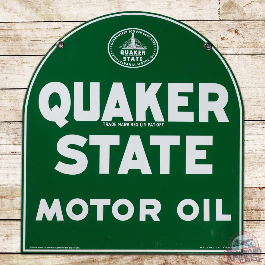 Nice Quaker State Motor Oil Double Sided Tin Tombstone Sign