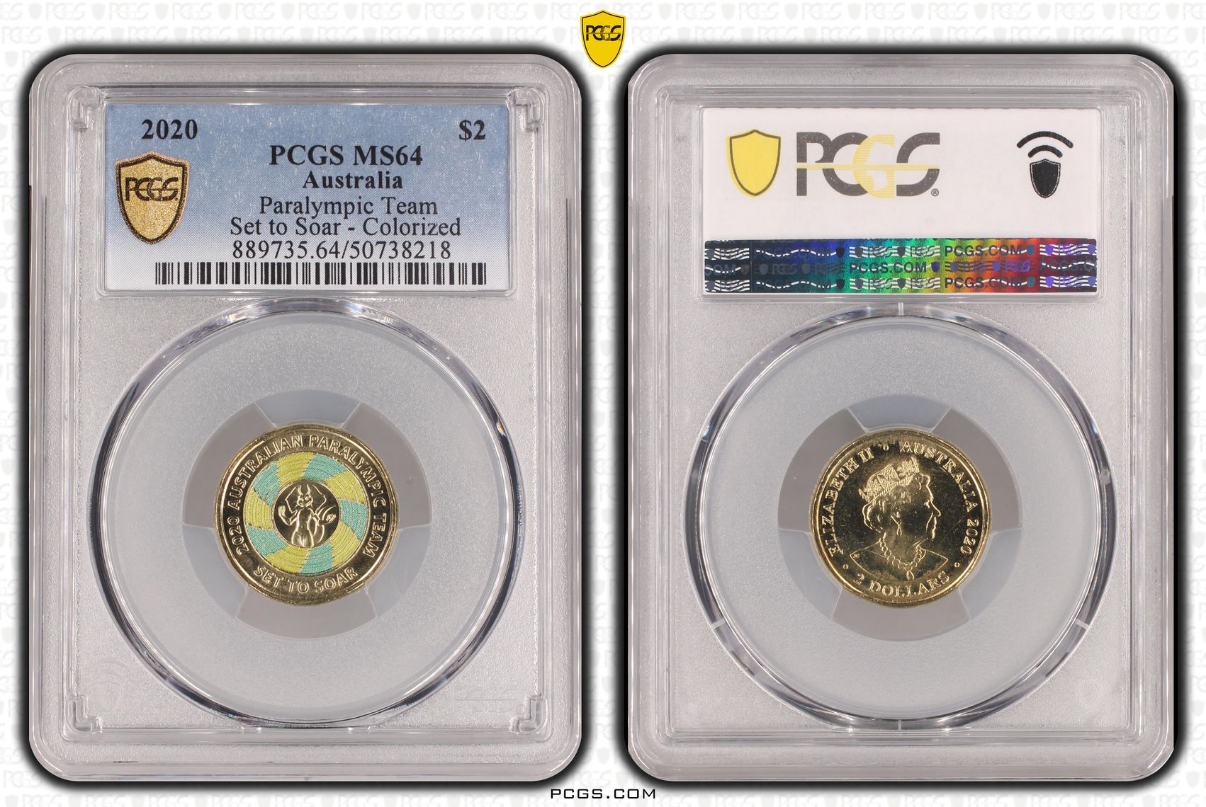 Paralympic Team - Set to Soar - Colorized , Two Dollar, 2020, PCGS MS64