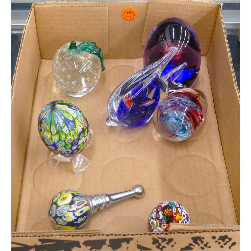 Box 7pc Murano Millefiori Glass Eggs etc.
