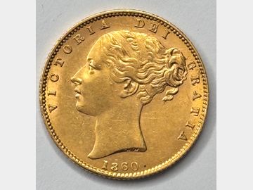 1860 VICTORIA 'LARGE 0' LONDON MINT SHIELD GOLD SOVEREIGN RARE