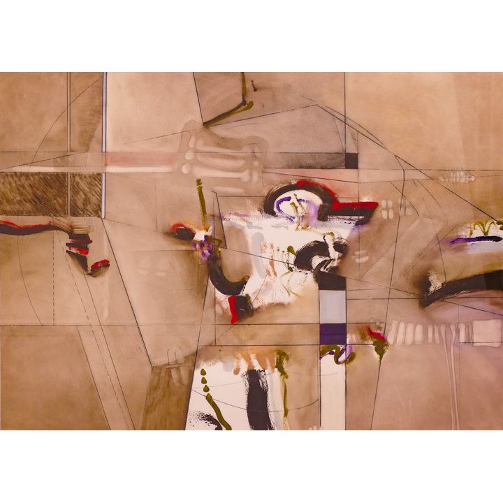 Karen Lorene Bell 'Post Modern Praire' Mixed Media Framed- 40x52''