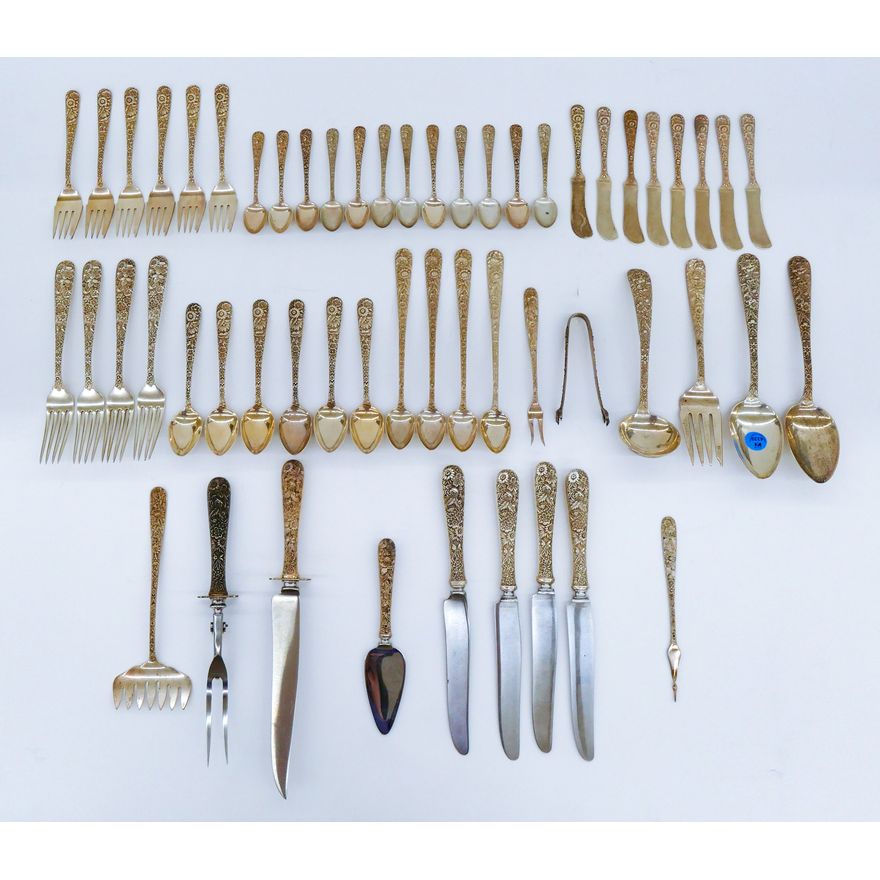55pc Kirk & Son "Repousse" Sterling Flatware 1567 Grams TW