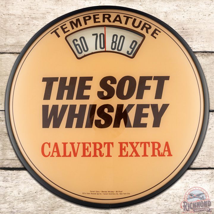 Calvert Extra "The Soft Whiskey" Glass Scale Thermometer Sign