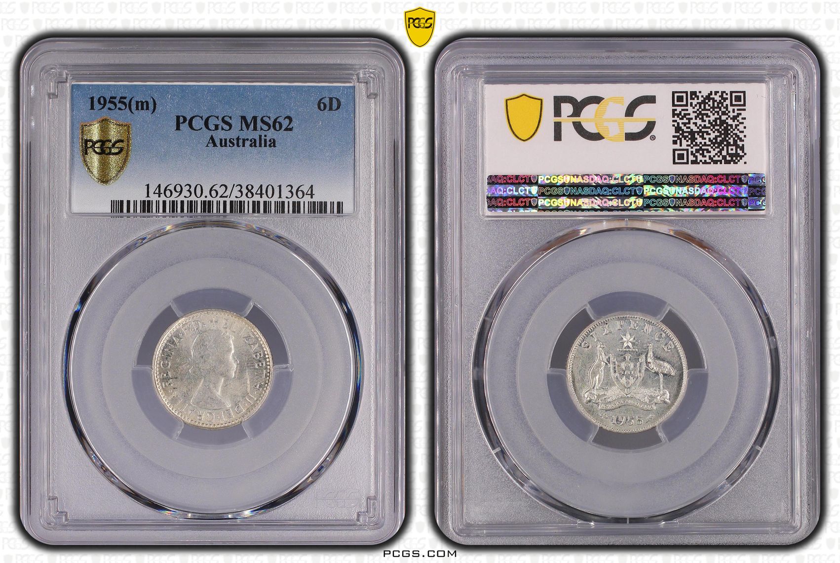 Sixpence, 1955(m), PCGS MS62
