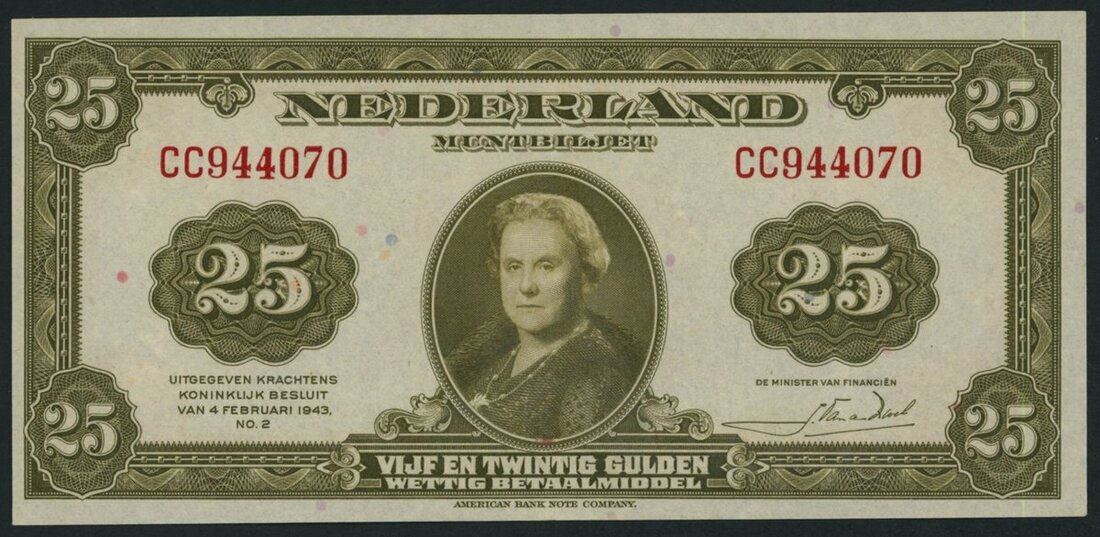 State Note, Netherlands, 25 Gulden, Amsterdam, 4th February 1943 ...