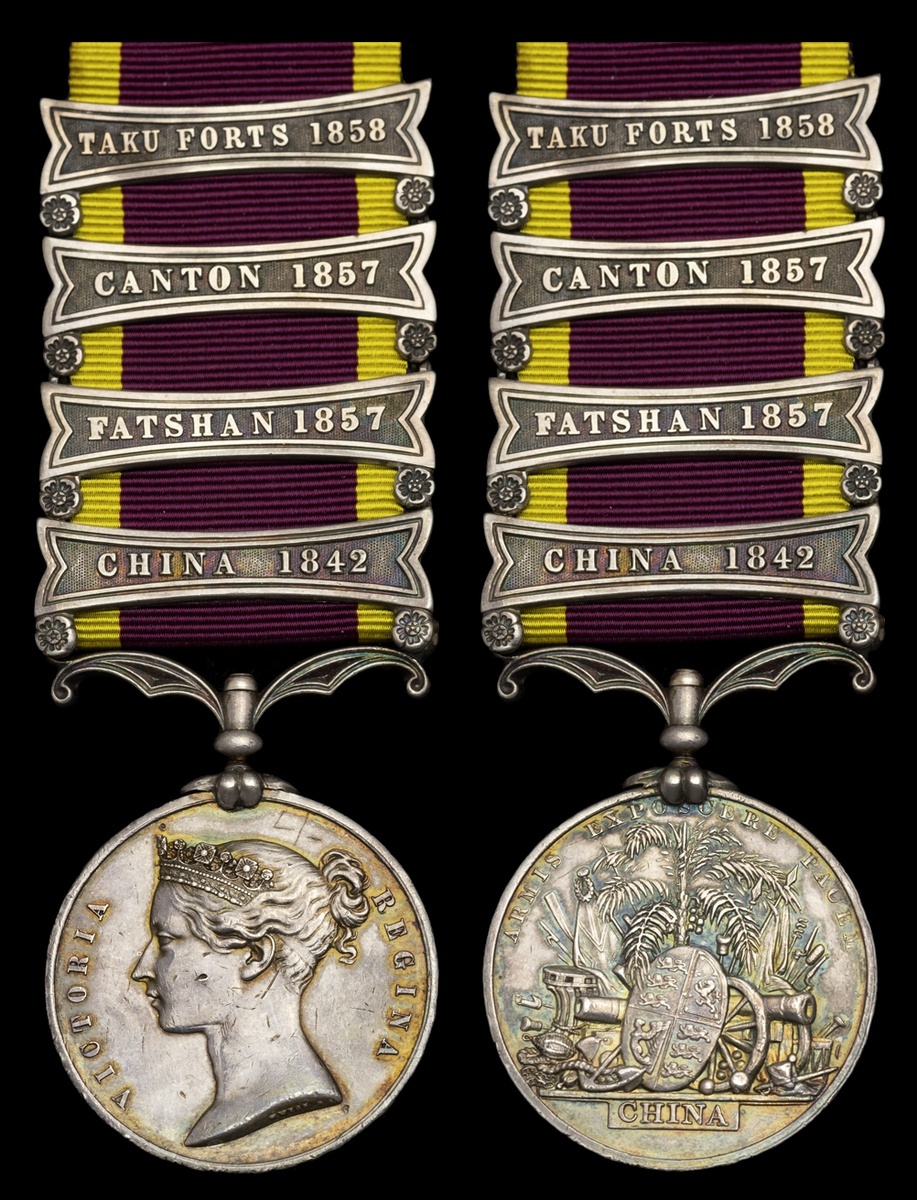 China 1856-60, 4 clasps, China 1842, Fatshan 1857, Canton 1857, Taku ...