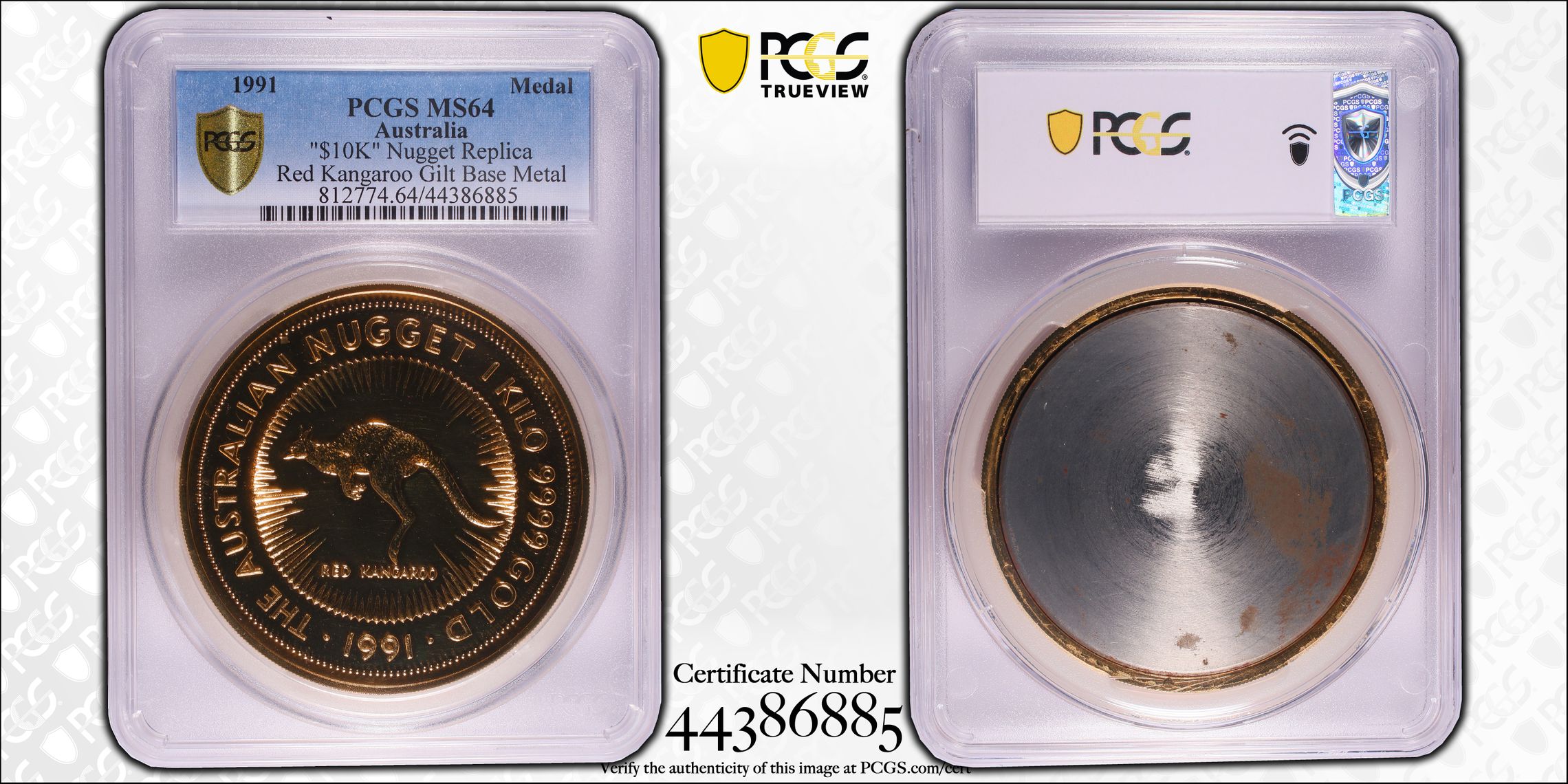 1991 Australia Medal $10K Nugget Replica PCGS - MS64 -885