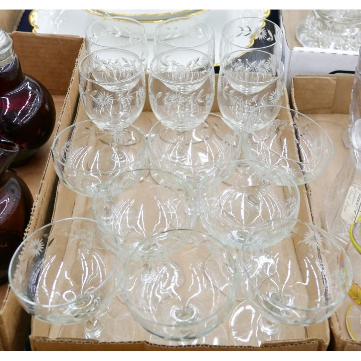 Box 14pc Cut Glass Twist Stemware
