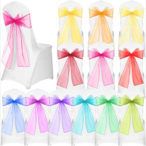 PANELEE 36 PCS ELEGANT ORGANZA CHAIR SASHES BOWS SHEER FABRIC SASHES FOR CHAIR ASSORTED COLOR CHAIR SASHES PASTEL RAINBOW CHAIR TI