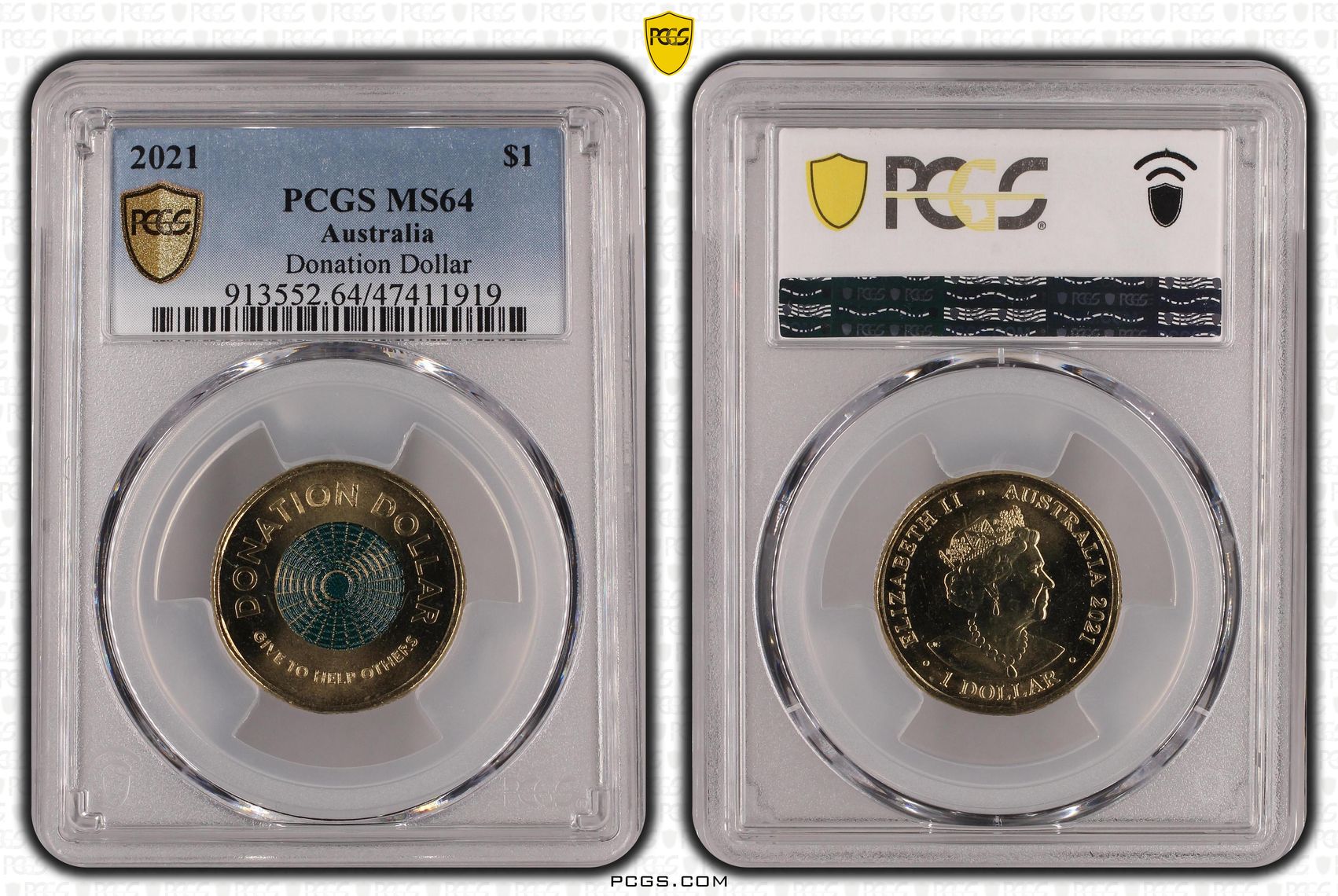 267 · Elizabeth II, Donation Dollar Colorized , One Dollar, 2021, PCGS MS64