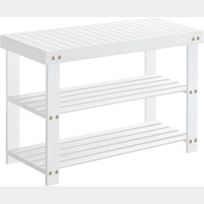 SONGMICS SHOE RACK BENCH, 3-TIER BAMBOO SHOE ORGANIZER, STORAGE SHELF HOLDS UP TO 264 LB, IDEAL FOR ENTRYWAY BATHROOM LIVING CORRI