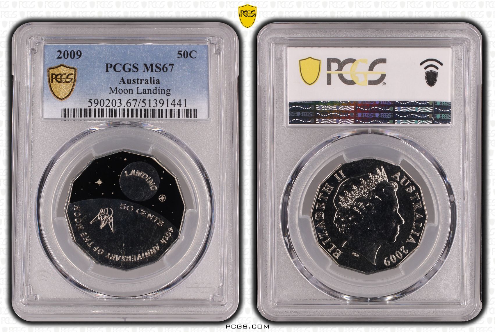 Moon Landing Colroized, Fifty Cent, 2009, PCGS MS67