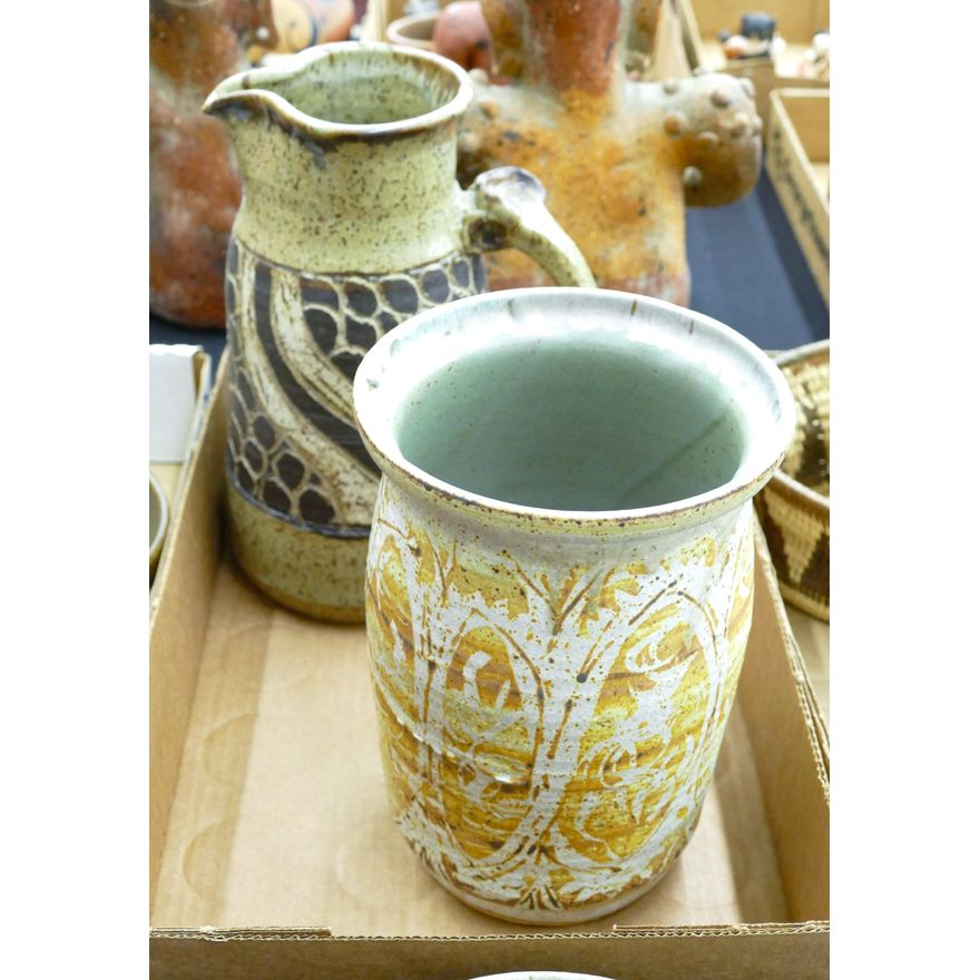 Box 2pc Studio Pottery Pitcher and Vase