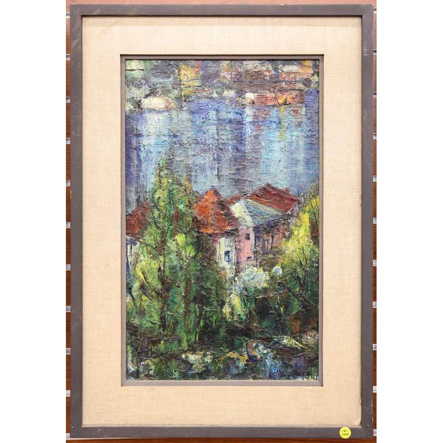 Polly Clark (WA) Abstract Lake Union Oil Painting Framed 29''x20''