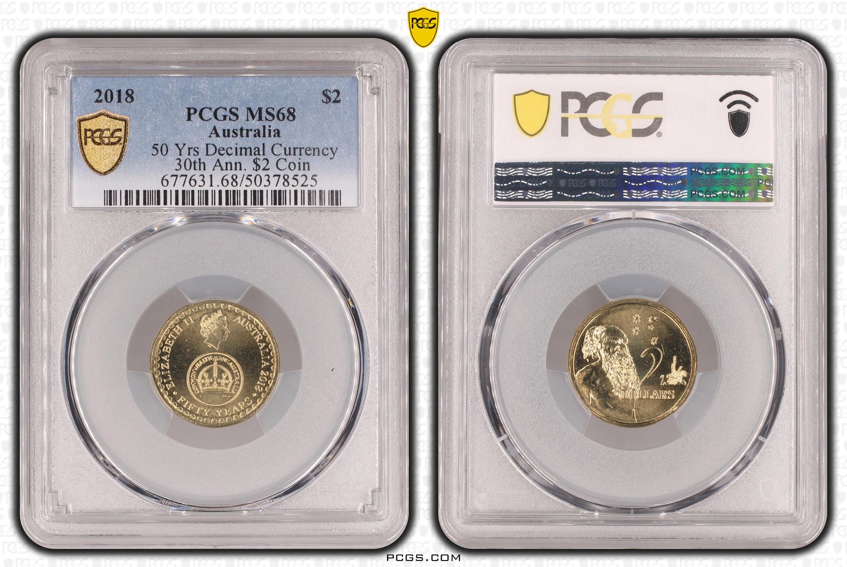 50 Yrs Decimal Currency 30th Ann. $2 Coin , Two Dollar, 2018, PCGS MS68