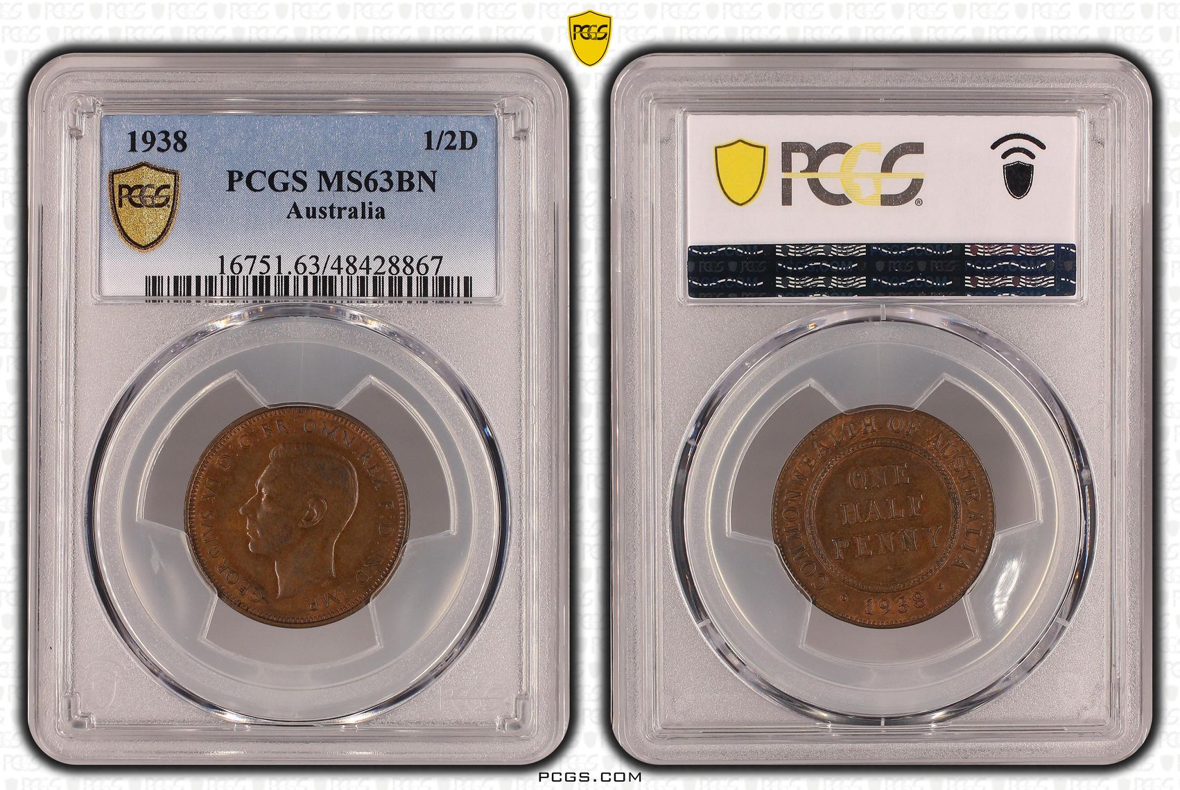 Halfpenny, 1938, PCGS MS 63BN