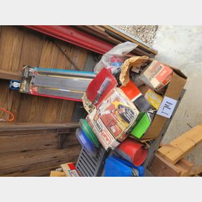 metal rulers, battery jump pack, other parts, misc