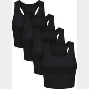 BOAO 4 PIECES BASIC CROP TANK TOPS SLEEVELESS RACERBACK CROP TOP FOR WOMEN (BLACK, X-LARGE)
