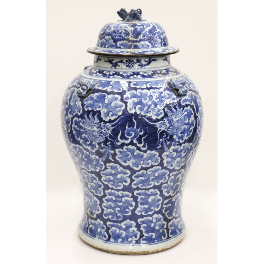 Chinese Blue & White Porcelain Dragon Jar