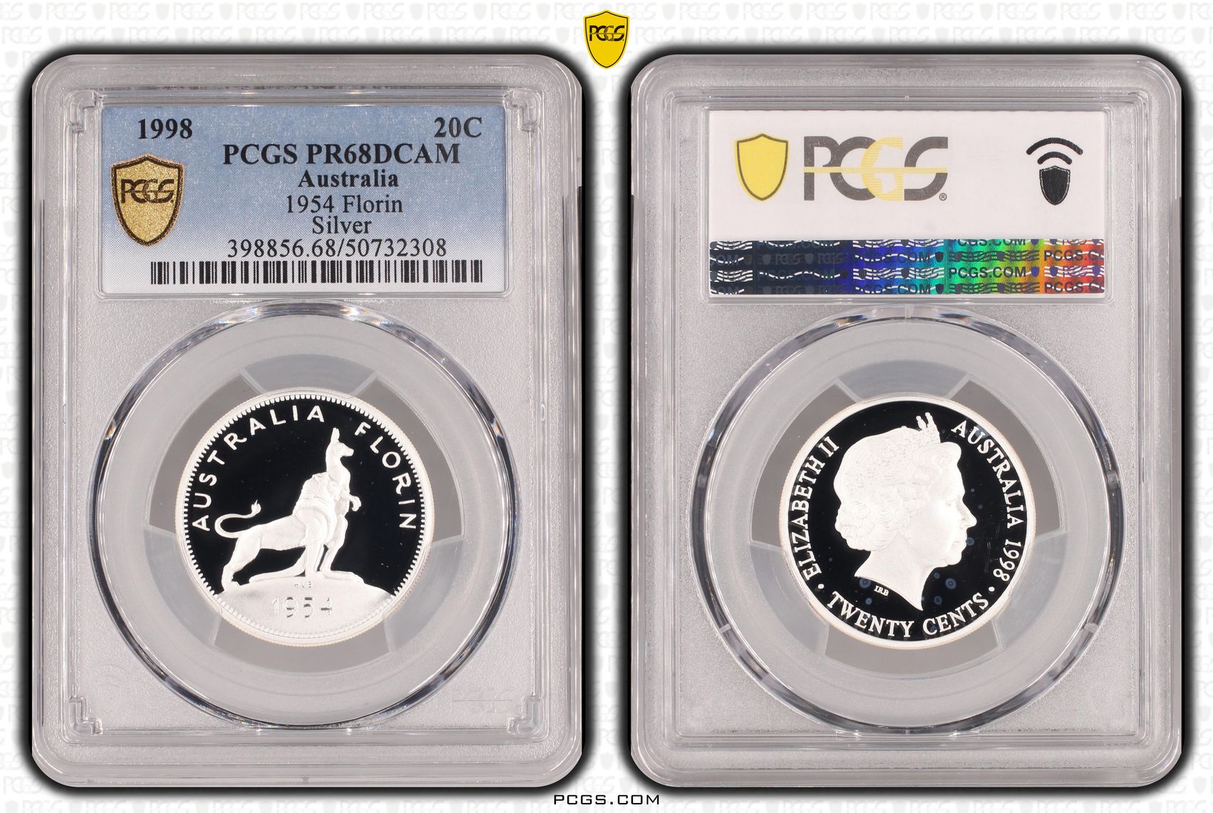 1954 Florin Silver, Twenty Cent, 1998, PCGS PR68DCAM