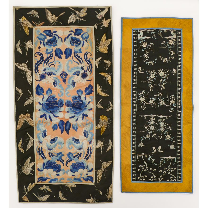 2pc Old Chinese Embroidered Silk Sleeve Panels Largest 22.25'' x 11''