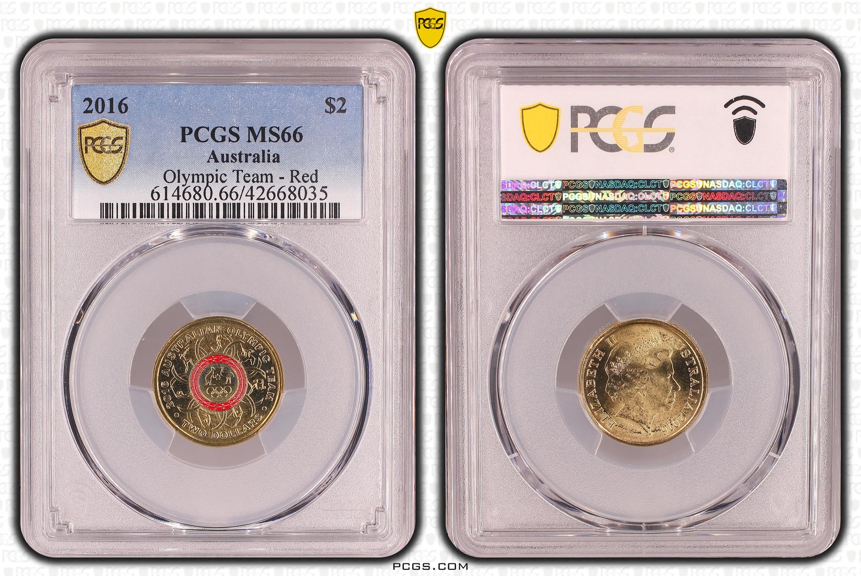 Elizabeth II, Olympic Team - Red, Two Dollar, 2016, PCGS MS66