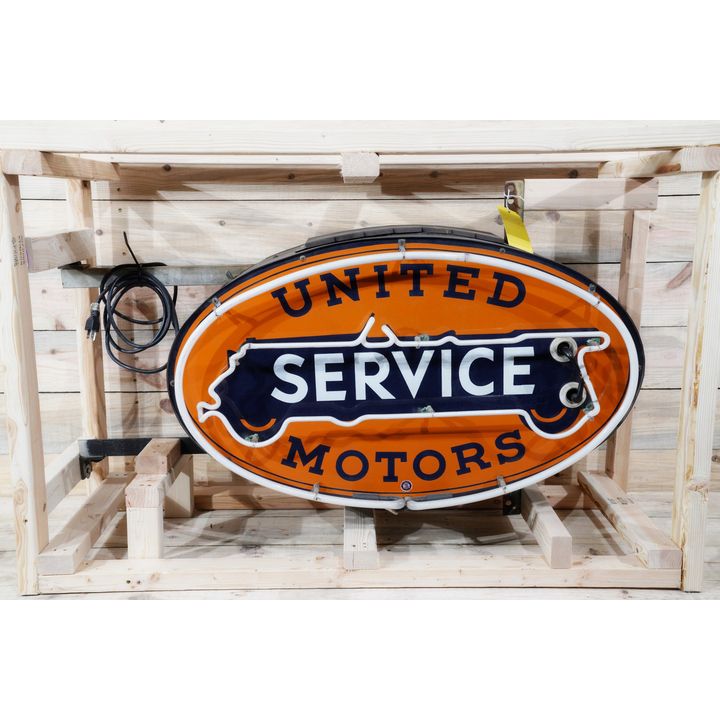 36" United Motor Service w/ Logo Double Sided Porcelain Neon Sign TAC 9.75 & 8.9