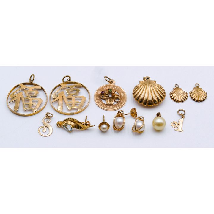 Box 14k Charms & Earrings - 9.4 Grams TW