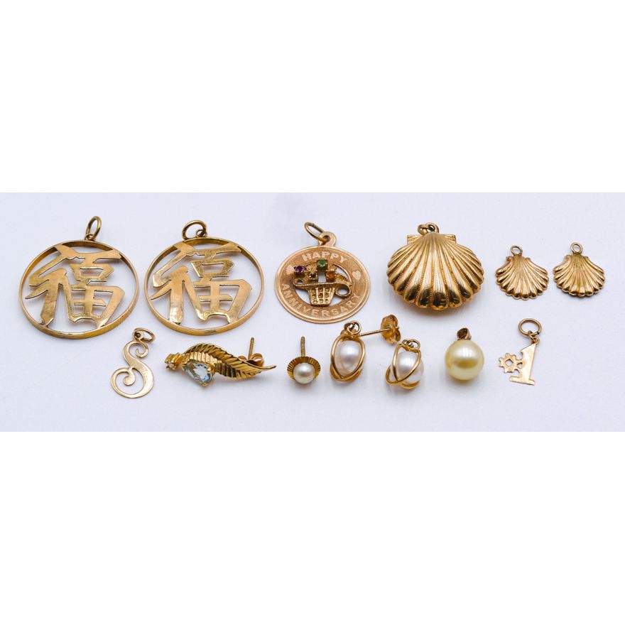 Box 14k Charms & Earrings - 9.4 Grams TW