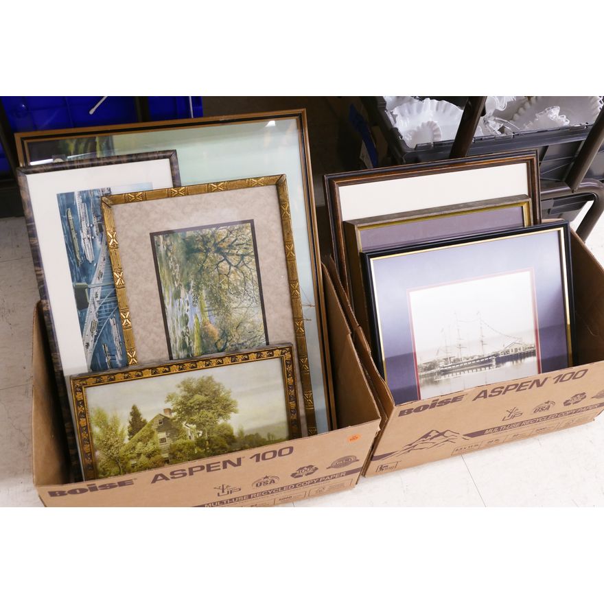 2 Boxes Vintage Framed Prints and Photos- 8pc