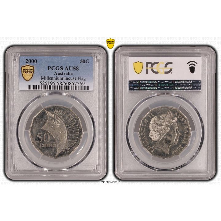 Millennium Incuse Flag, Fifty Cent, 2000, PCGS AU58