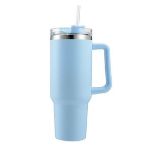 Double Wall Travel Mug Stainless Steel Vacuum Flask with Straw Hot/Cold Blue |