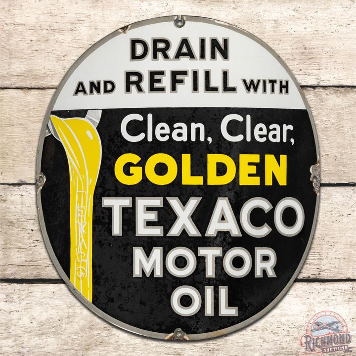 Texaco Clean Clear Golden Motor Oil Curved SSP Sign - 8.25