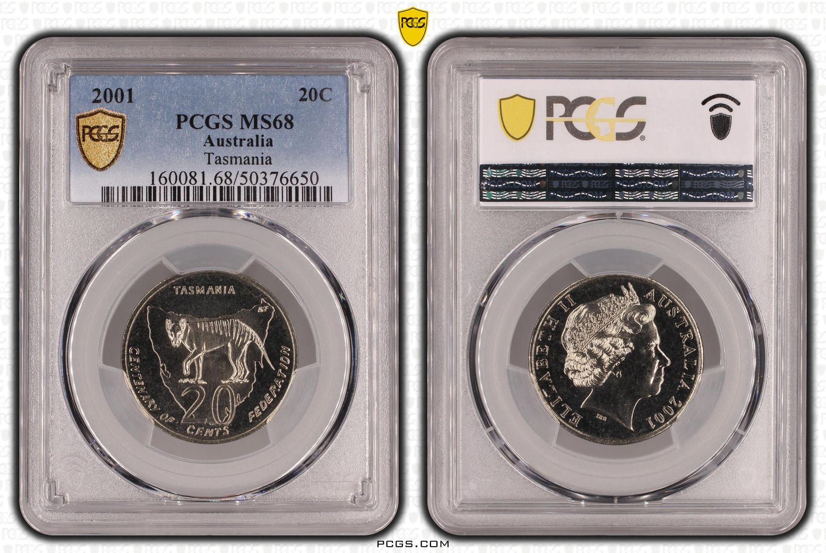 Tasmania, Twenty Cent, 2001, PCGS MS68