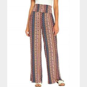 THREE DOTS PRINTED RELAXED FIT WIDE LEG PULL-ON PANTS SZ S