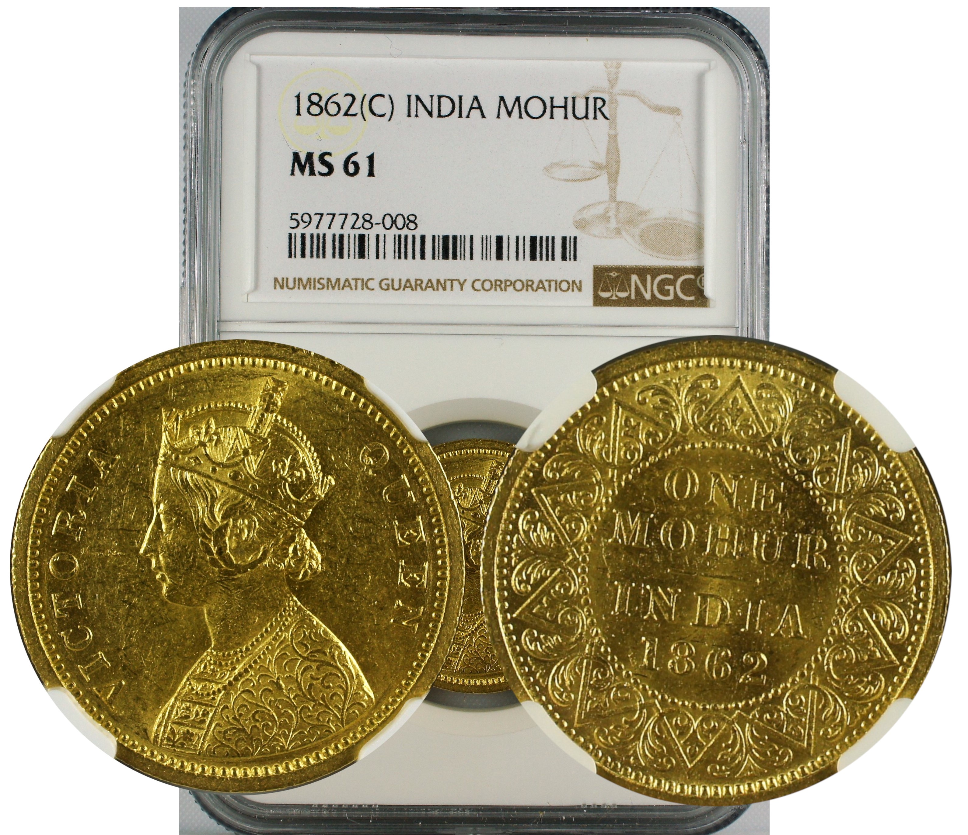 India British 1862 C Gold Mohur NGC MS61