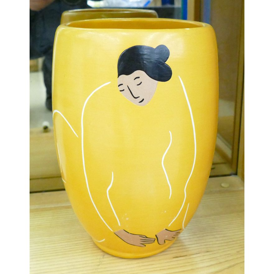 R.C. Gorman ''Woman with Black Cat'' Ceramic Vase 11''