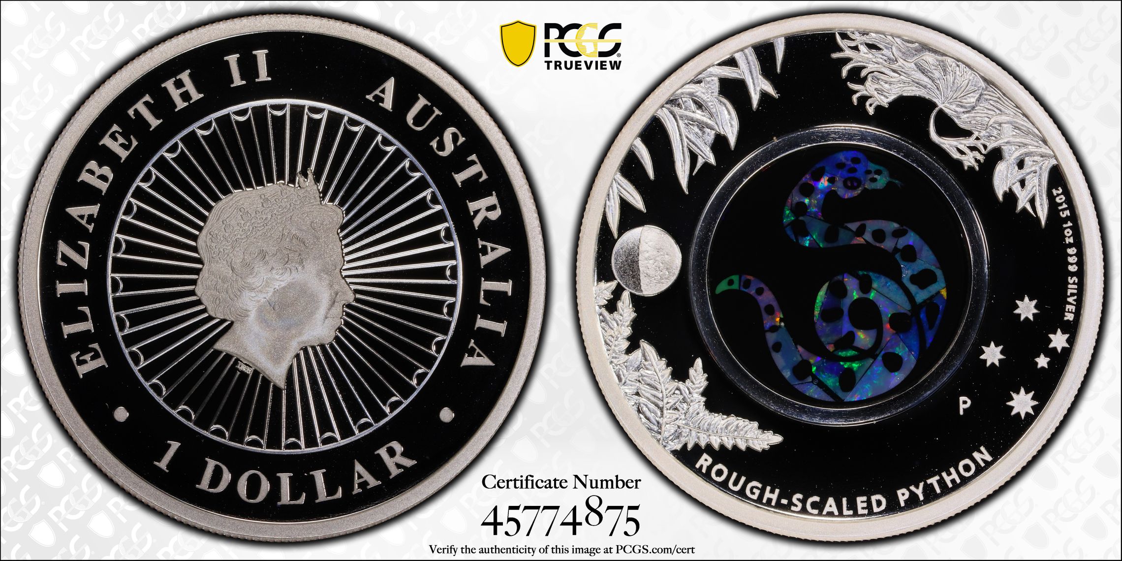 Rough Scaled Python - Opal POP 2/0, One Dollar, 2015-P, PCGS PR70DCAM