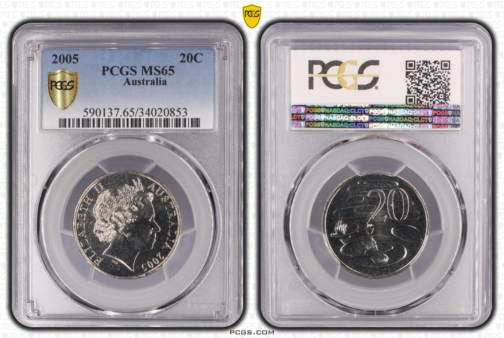 Elizabeth II, Twenty Cent, 2005, PCGS MS65