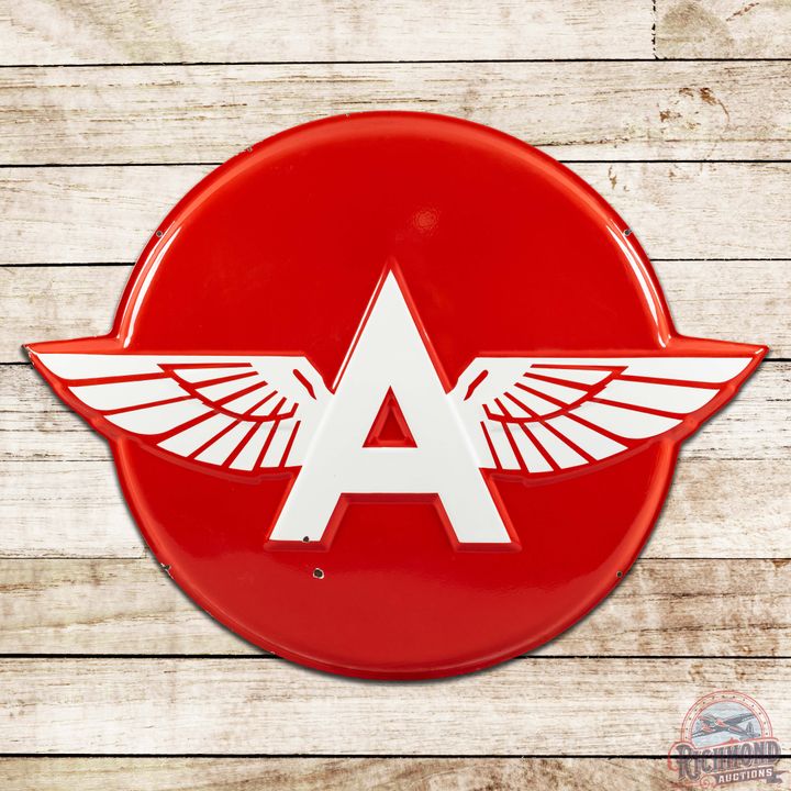 48" Flying A Gasoline Embossed SS Porcelain Button Sign w/ Logo