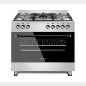 Hisense-900mm 5 Burner Gas/Electric Stove-Stainless Steel - defective/ oven glass broken/some parts missing/dents and scratches around oven