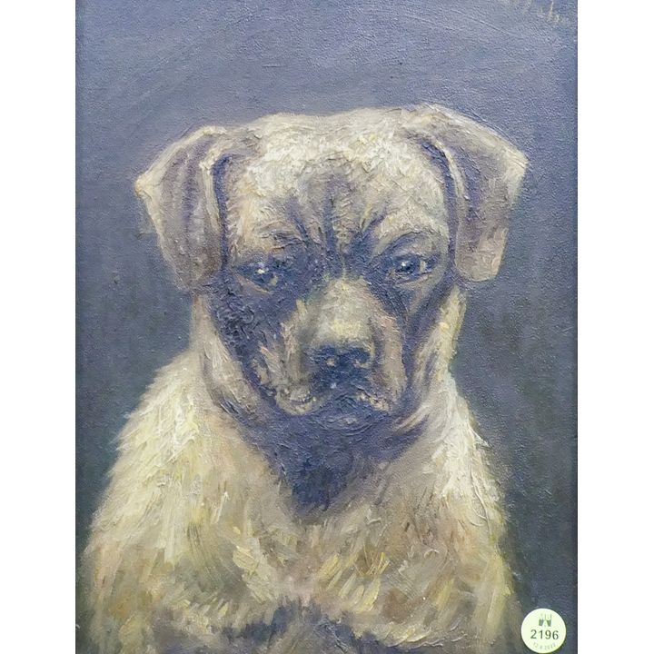 G.L. Nichols Antique Dog Portrait Oil on Board Framed- 18x15''