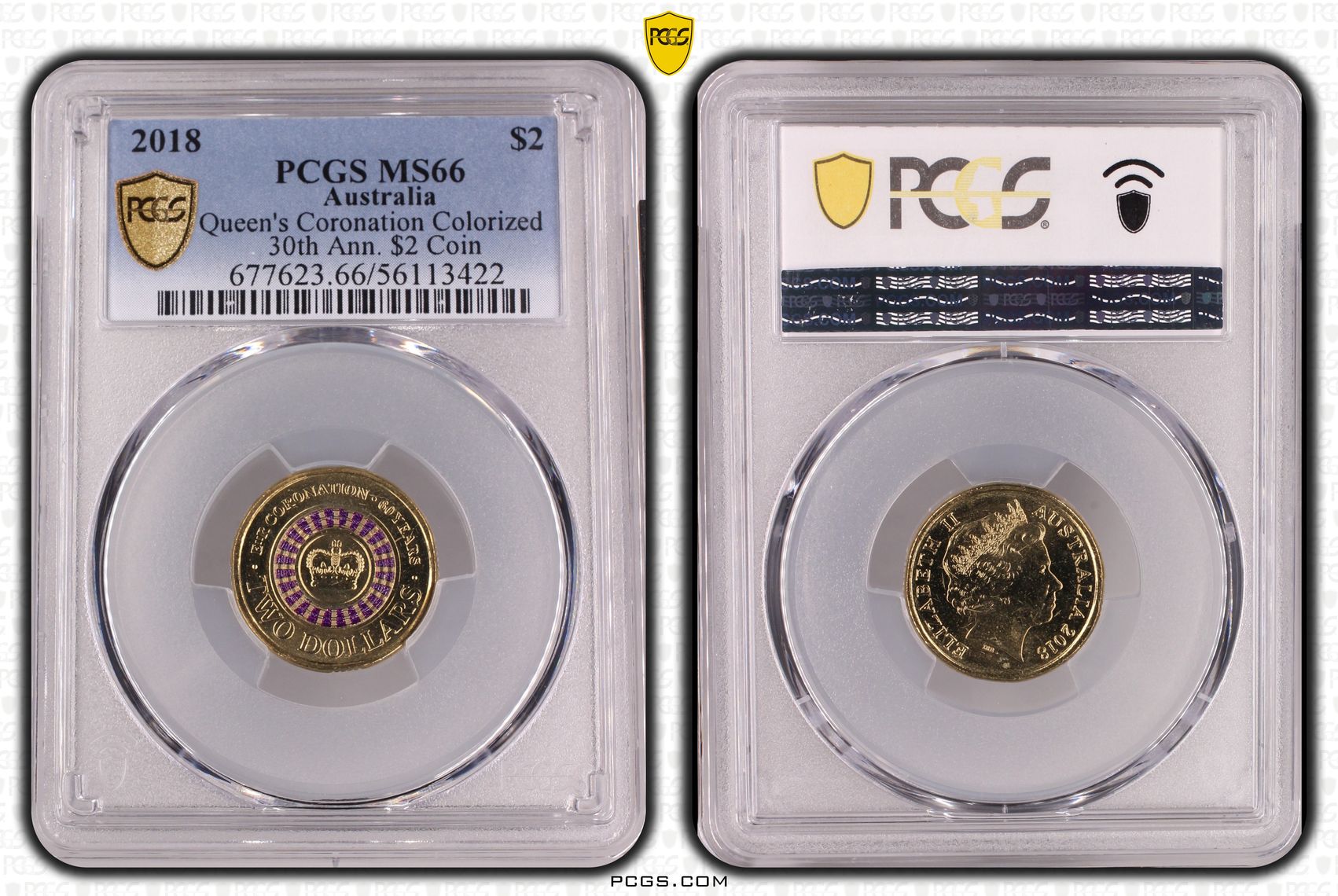 Queen's Coronation Colourised 30th Ann. $2 Coin, Two Dollar, 2018, MS66