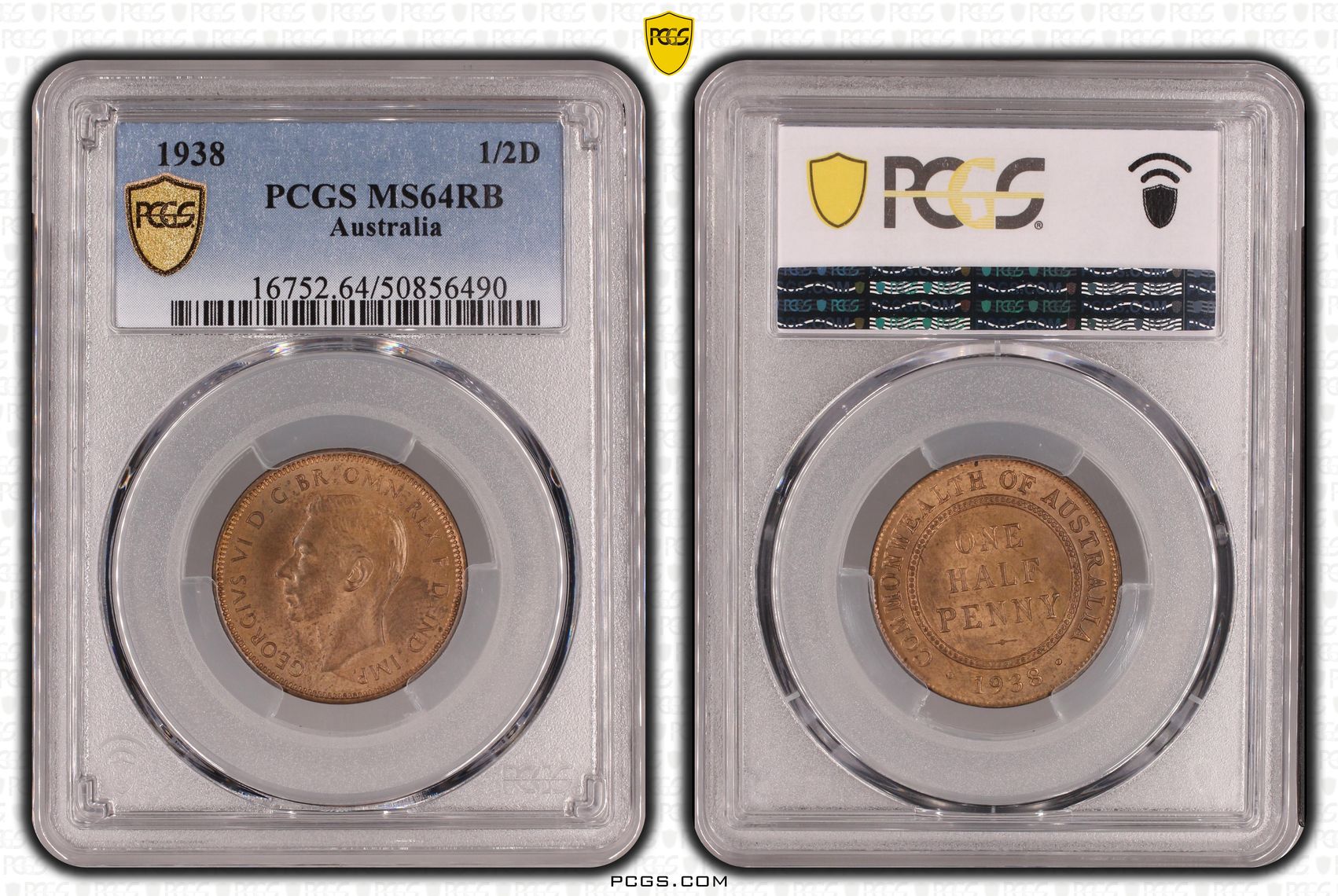 Halfpenny, 1938, PCGS MS64RB