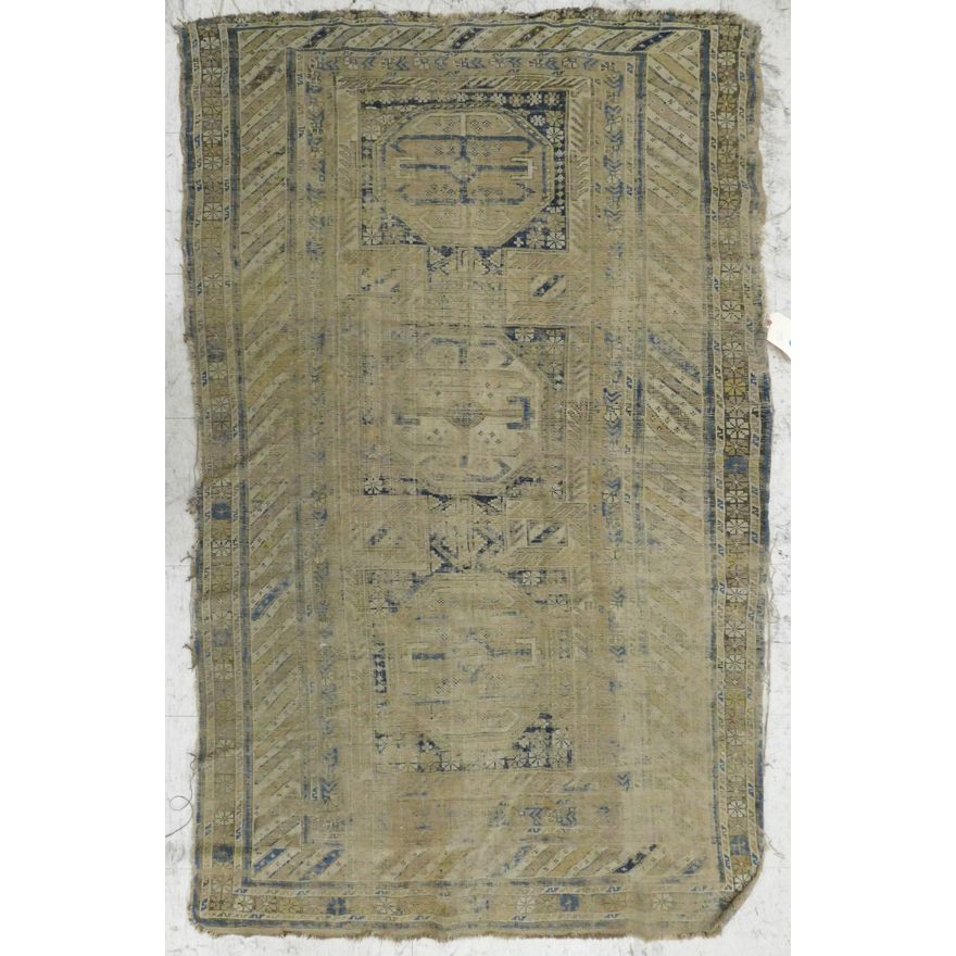 Antique Persian Three Medallion Rug 4'x6' - Heavy wear