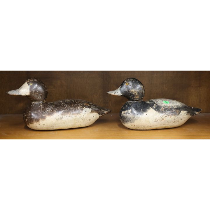 2pc Antique Mason Duck Decoy Co. Wood Decoys 13''
