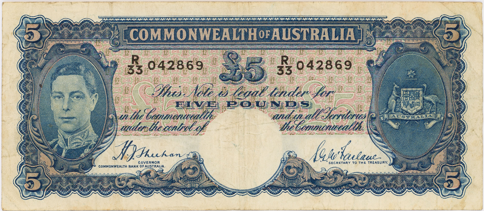Sheehan/McFarlane, Five Pounds, 1939, gF