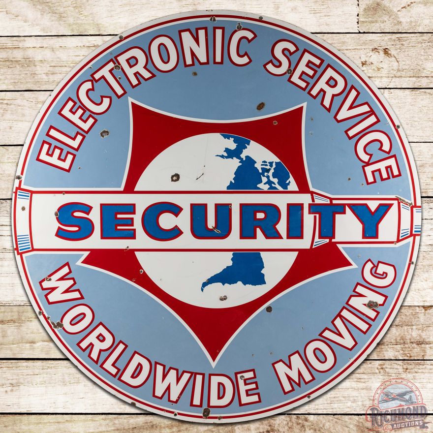 Security Electronic Service Worldwide Moving 72" SS Porcelain Sign w/ Globe Logo
