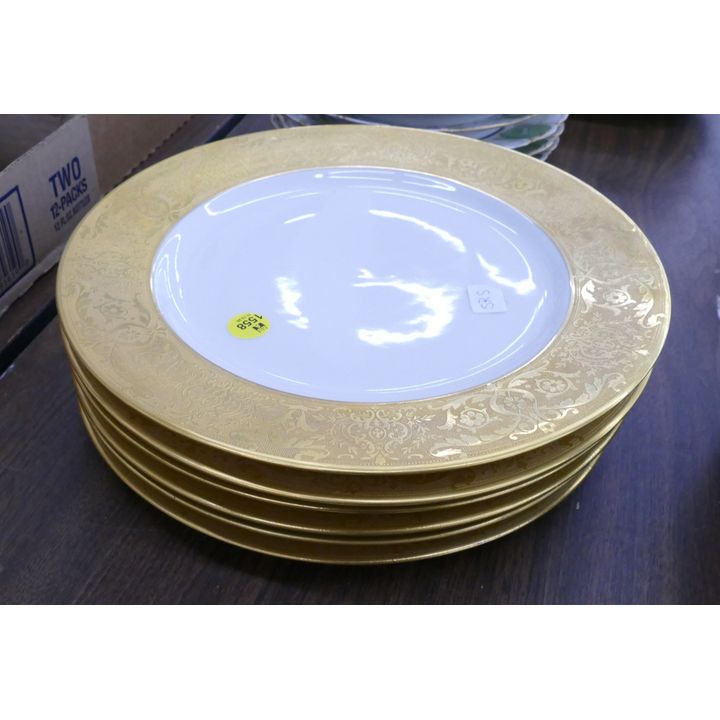 Set 6pc Limoges Decorated Gold Rim Dinner Plates- 11''